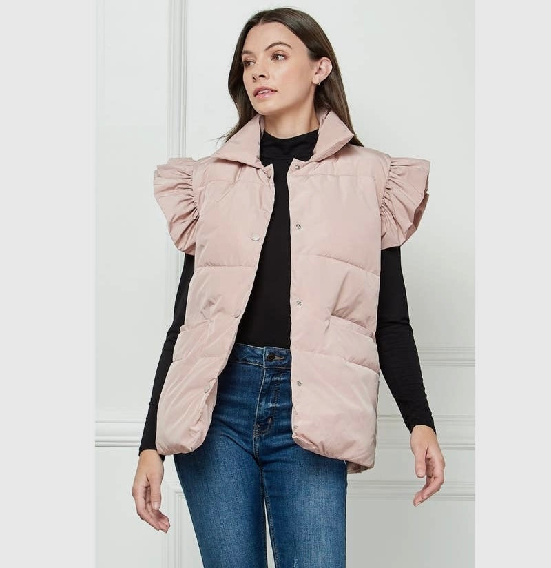 Ruffle Sleeve Padded Vest