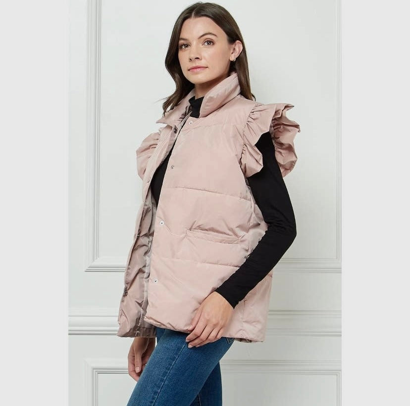 Ruffle Sleeve Padded Vest