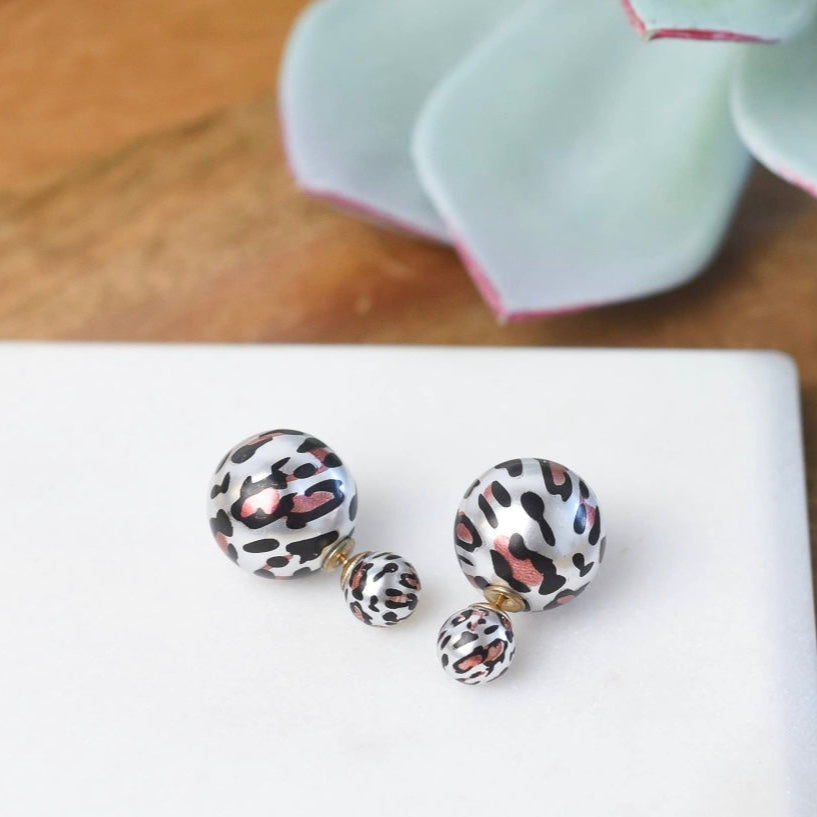 Leopard Double Pearl Studs