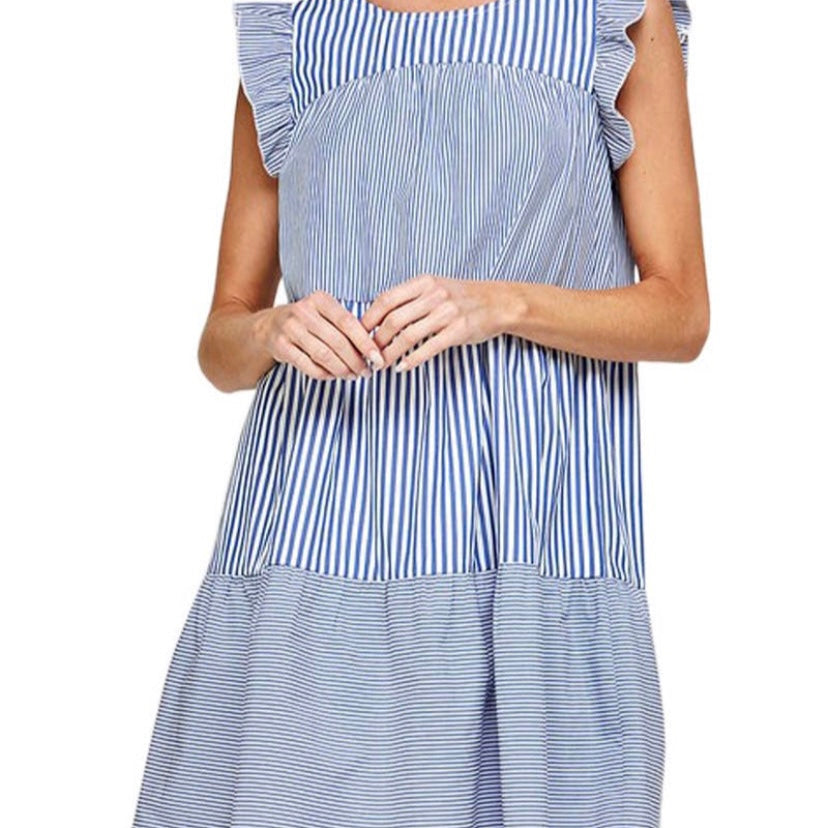 Blue Stripe Ruffle Dress