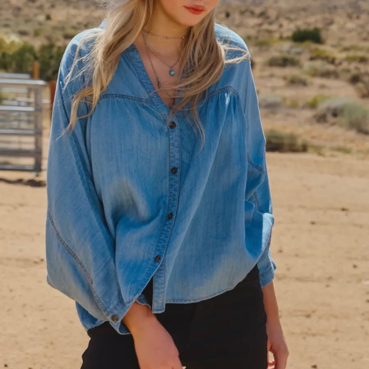 Chambray Denim Button Down Shirt