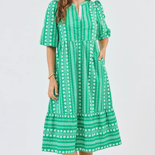 Riley Dress Heritage Stitch Green