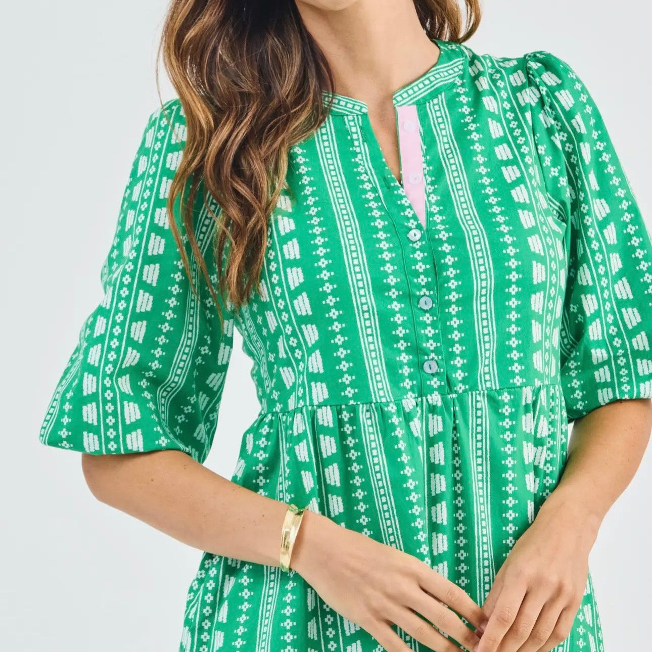 Riley Dress Heritage Stitch Green