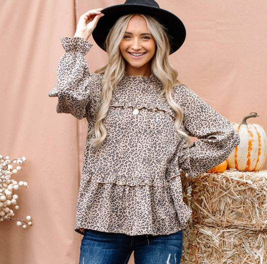 Leopard Print Ruffle Top